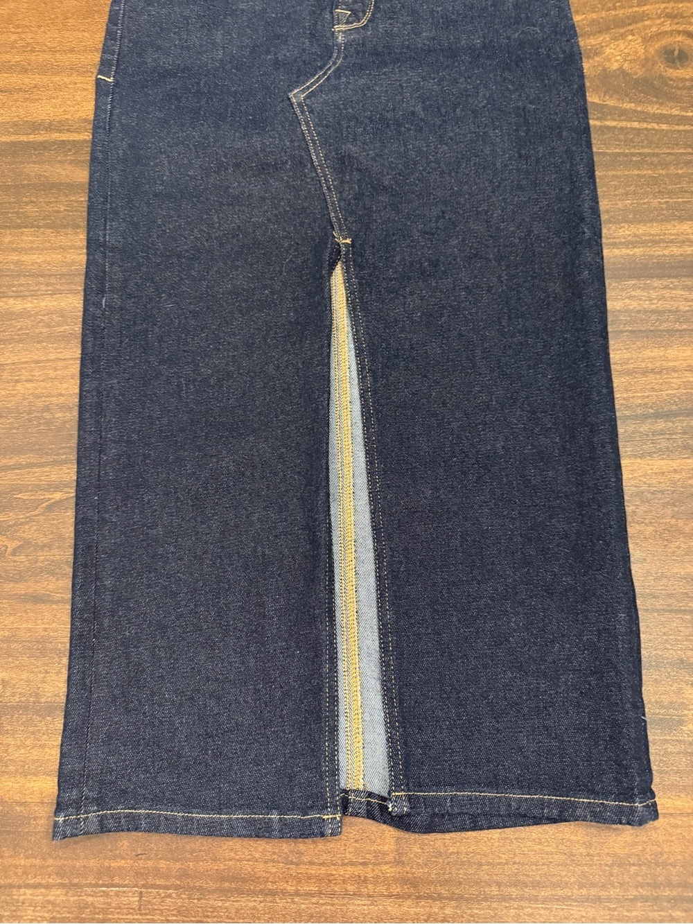 Good American Dark Blue Straight Leg Jeans Skirt with Front Slit - Picture 5 of 7